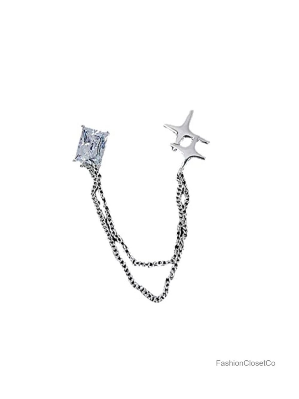 Silver Alloy Zircon Star Tassel Chain Brooch Pin Square Corsage Accessory